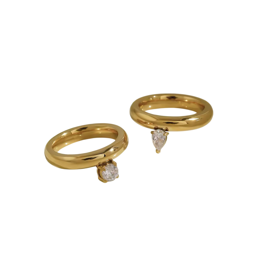 Teardrop and Round CZ Stackable Ring Set Stainless Steel