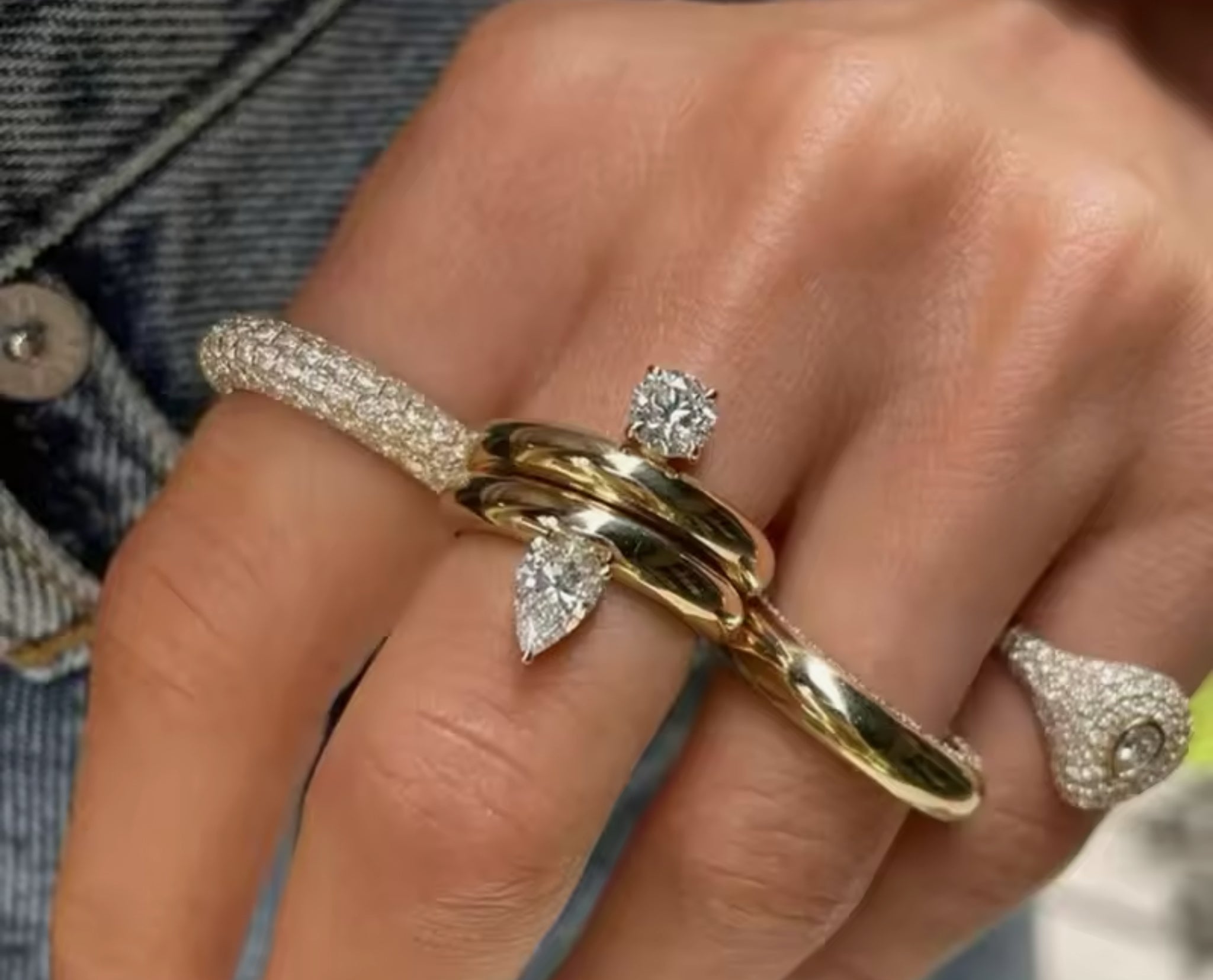 Teardrop and Round CZ Stackable Ring Set Stainless Steel
