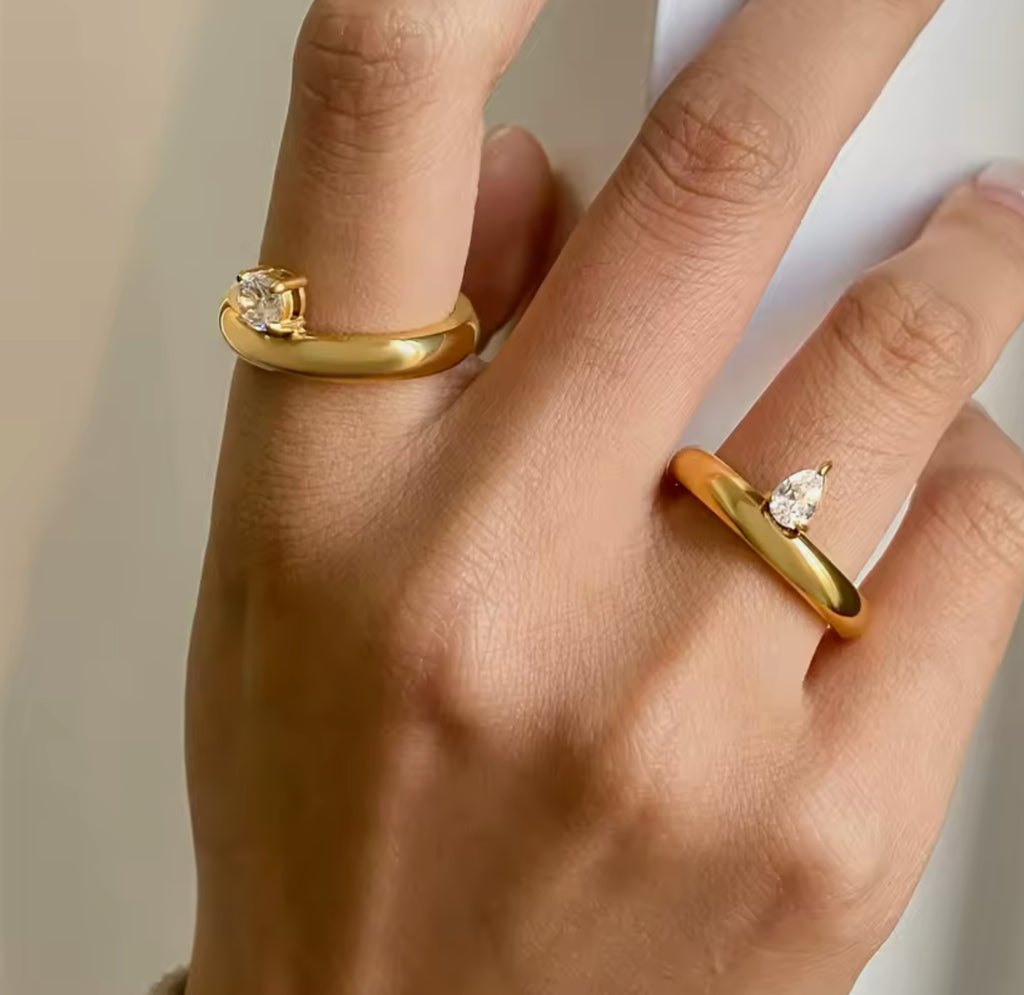 Teardrop and Round CZ Stackable Ring Set Stainless Steel