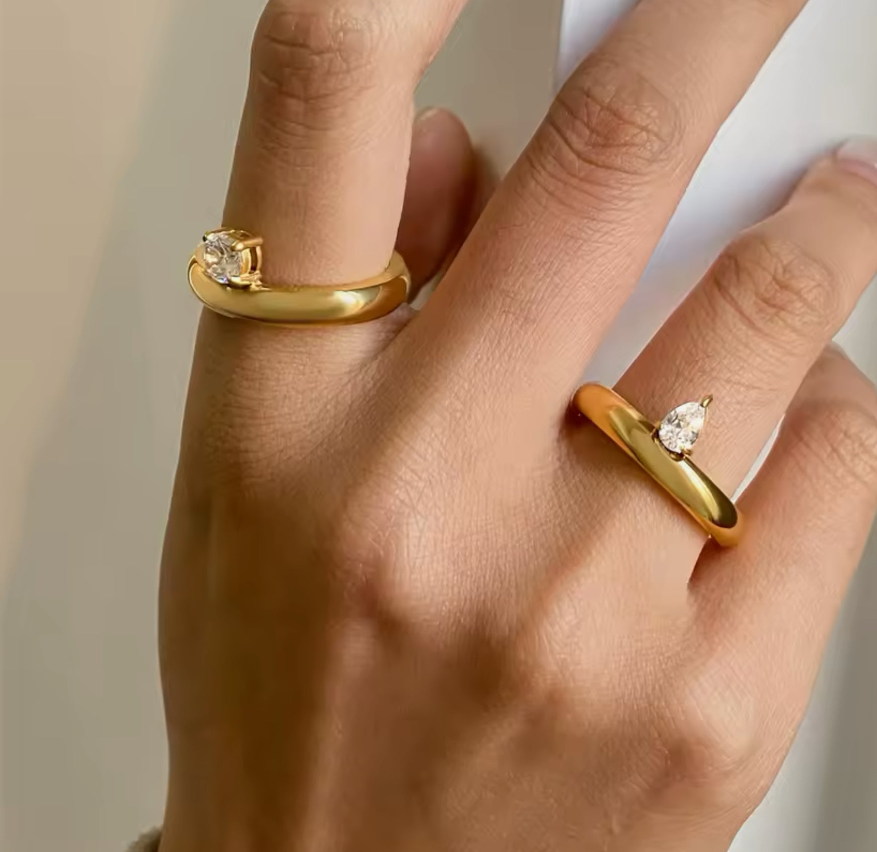 Teardrop and Round CZ Stackable Ring Set Stainless Steel