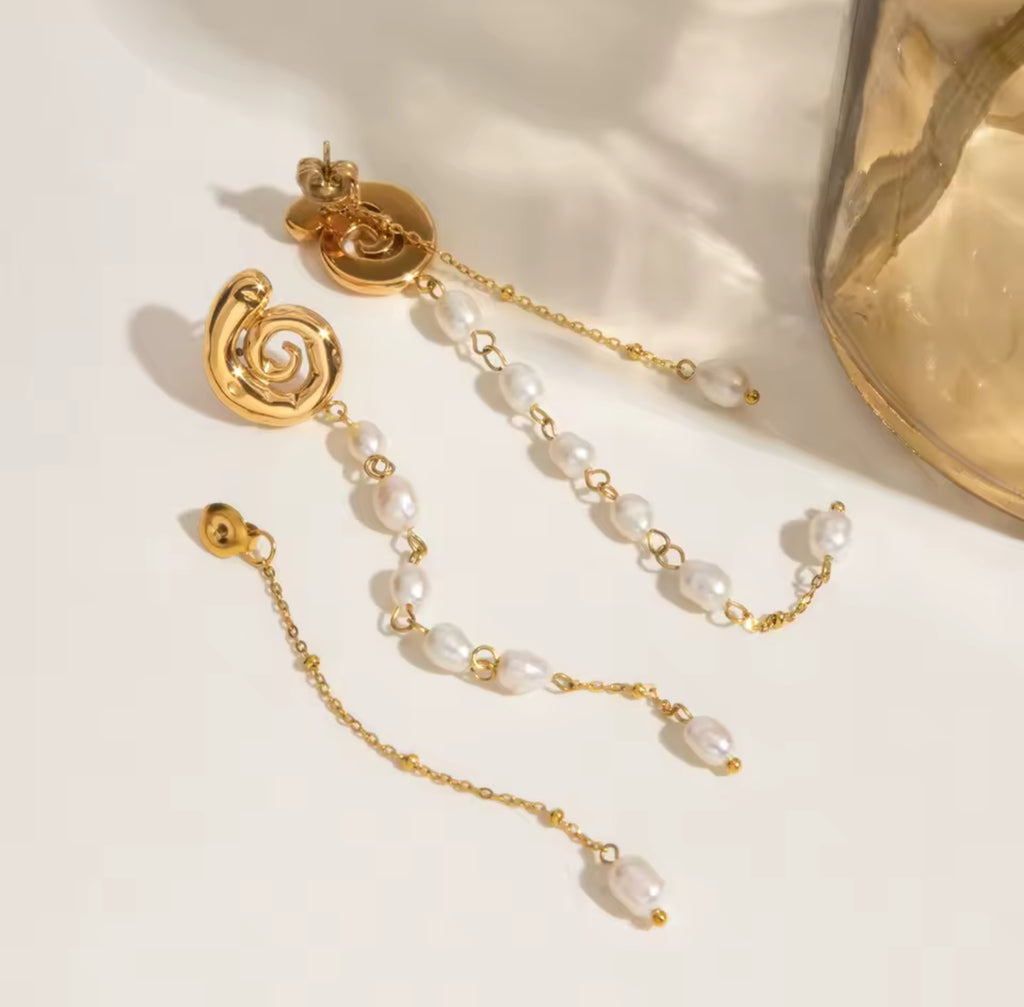 Dainty Conch Pearl Dangle Earrings Stainless Steel