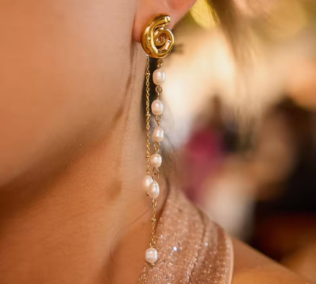 Dainty Conch Pearl Dangle Earrings Stainless Steel