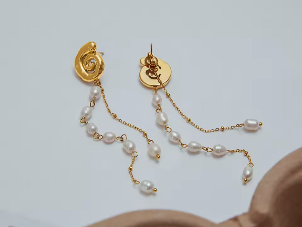 Dainty Conch Pearl Dangle Earrings Stainless Steel